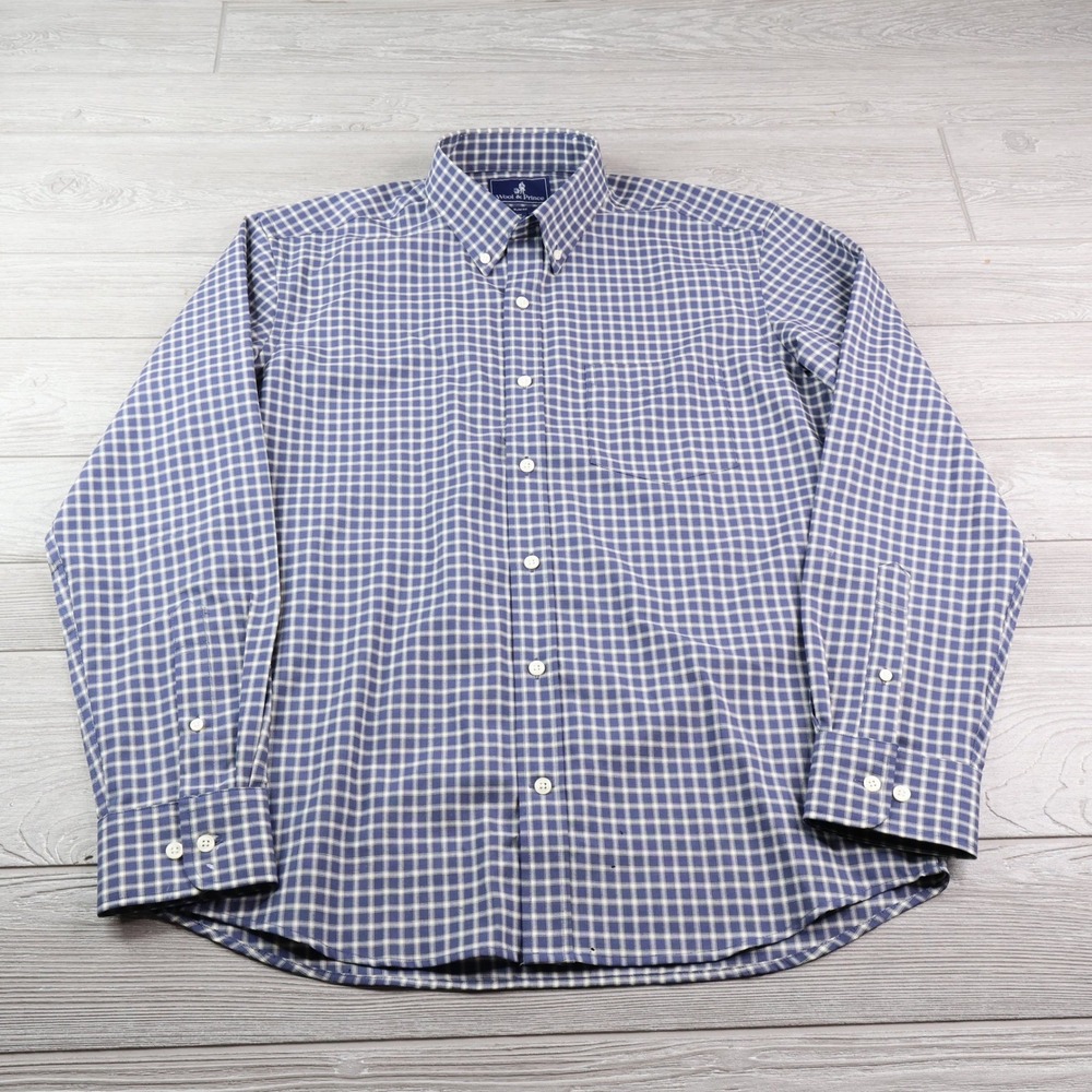 Wool & Prince Slim Merino Wool Gingham Shirt Men's M Blue White - Picture 2 of 11